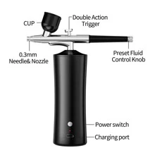 Airbrush Kit With Compressor - 30PSI High-Pressure, Non-Clogging Air Brush Set Corded Rechargeable With 0.3mm Nozzle And Cleaning Brush For , Painting, And Cake Decorating ﻿ ﻿