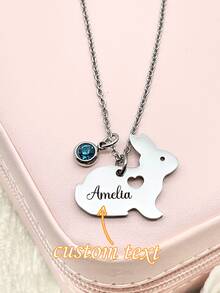1pc Customized Name Rabbit Necklace, Personalized Rabbit Necklace, Rabbit Gift, Rabbit Pendant, Easter Gift, Gift For Her, Thanksgiving Gift, Back To School Gift - Silver - View 9