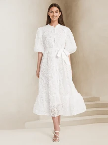 Robe de soirée formelle aux couleurs unies élégantes brodée à la taille, blanche pour les femmes, tenue de soirée de jardin