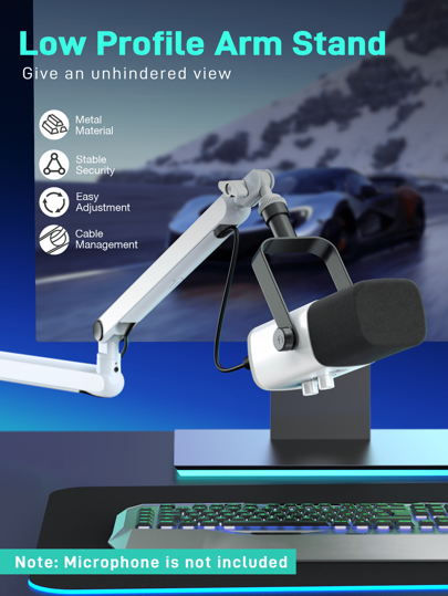 FIFINE Low Profile Boom Arm Microphone Stand, Adjustable Metal Mic Boom Arm Stand With Cable Management Channel, Desk Clamp, Screw Adapter, For Recording/Streaming/Gaming/Home Office/Podcast/Studio-FIFINE BM88 White