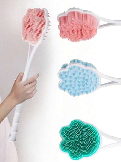 1 Peça Escova de Costas de Silicone com Cabo Longo, Escova de Banho, Escova de Costas de Uso Duplo para Chuveiro com Cerdas de Silicone Super Macias, para Esfoliação e Massagem no Banho, Ferramentas de Banho, Escova de Massagem Facial, Escova Corporal em Formato de Pata para Pele Sensível para Homens e Mulheres