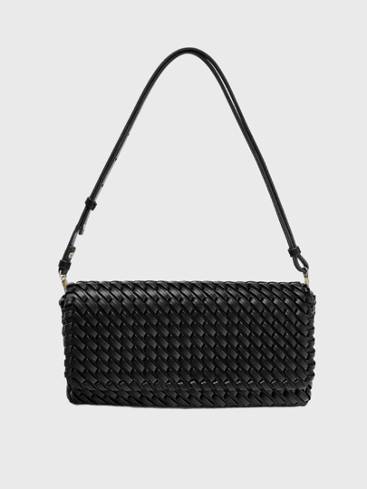 2025Trendy Crochet Woven Mini Shoulder Bag Dark Brown Adjustable Thin Strap Simple Chic Purse Handbag For Women Daily Outfit
