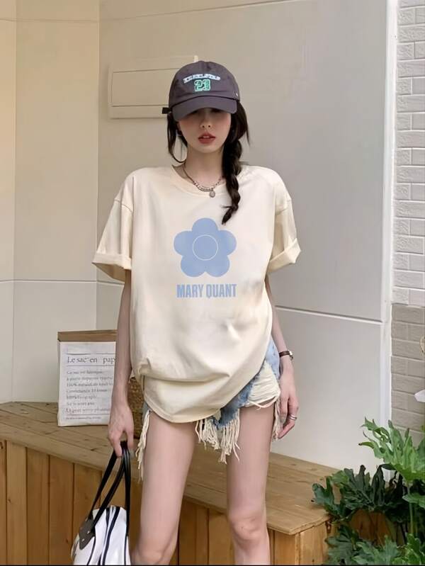 200g 100% Cotton T-Shirt 2025 Women's Summer Fashion Clothes Pattern Print Short Sleeve T-Shirt Couple Style Innerwear Outerwear Office Casual Round Neck Black Short Sleeve Tops