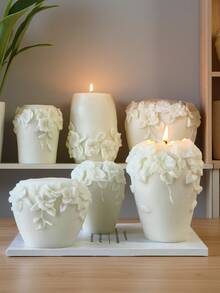 1 Pc Nordic Style Rattan Flower/Peony/Round Geometric Candle, Embossed Design, Handmade Artwork, Perfect For Birthday, Wedding, Party Decorations And Gifts, Suitable For Bedroom, Living Room, Dining Table, Christmas, Gifts For Friends, Holiday Gifts. - Multicolor - View 6