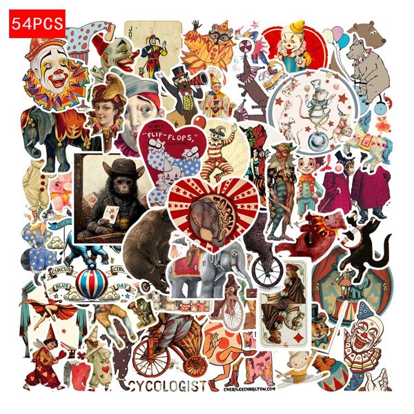 50PCS Cartoon Stickers Circus Stickers Carnival Stickers Funny Stickers Graffiti Stickers Circus Decoration Laptops Skateboarding Diaries Laptops Mobile Cups Guitar Luggage Computers Refrigerator Tables