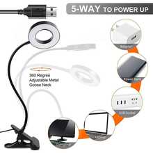 48 LED USB Clip-On Reading Light, 3 Color Modes, Eye-Caring Book Clip Lamp, 360° Flexible Gooseneck Clamp Light, Suitable For Desk, Bedside, And Video Conferencing - Black - View 2