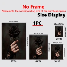 1 件，哥特式黑玫瑰深色学院风格墙面艺术帆布海报，精致蕾丝手套与手工设计，万圣节家居装饰，墙壁艺术，海报优质帆布适用于卧室、办公室、浴室装饰 - 理想的家居装饰礼物 - 帆布材料（可选框架）