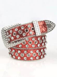 1条纯色朋克摇滚嘻哈街头风水晶镶嵌腰带，高档真皮腰带，适合秋季、万圣节、秋冬季节，适合青少年、青年、男士，休闲、户外、运动、度假、毕业礼物、生日礼物、日常佩戴