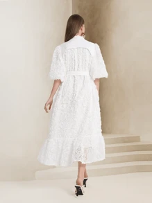 Robe de soirée formelle aux couleurs unies élégantes brodée à la taille, blanche pour les femmes, tenue de soirée de jardin