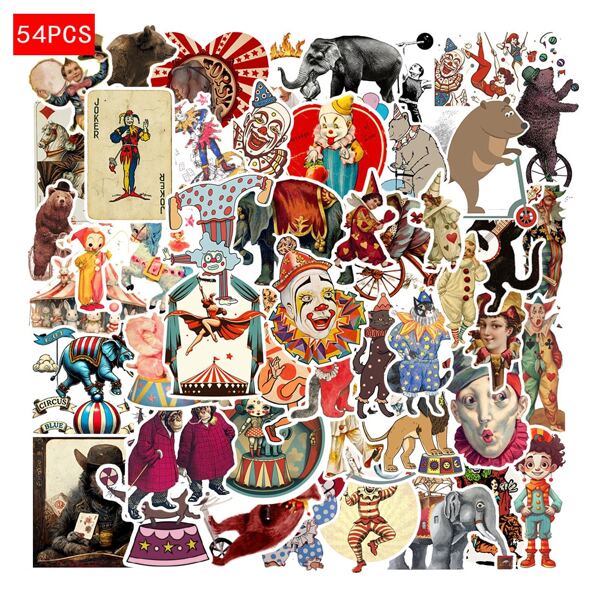 50PCS Cartoon Stickers Circus Stickers Carnival Stickers Funny Stickers Graffiti Stickers Circus Decoration Laptops Skateboarding Diaries Laptops Mobile Cups Guitar Luggage Computers Refrigerator Tables