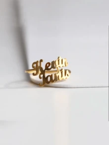 Anillos personalizados con nombre individual/de pareja, anillos minimalistas personalizados, anillos apilables exquisitos de acero inoxidable con nombre, anillos elegantes de plata, joyería personalizada con nombre, regalo para la madre, encanto de Año Nuevo - Multicolor - Ver 6