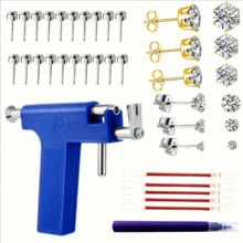Kit reutilizable para perforación de orejas, herramienta profesional de pistola para perforación con aretes de plata, apto para perforación casera de nariz, labio y oreja