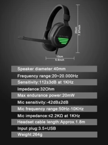 COLUSI 有线电脑耳机，头戴式耳机，LED 发光酷炫游戏耳机，立体声带麦克风，适用于 PC/笔记本电脑/ - 黑色 - 查看 10