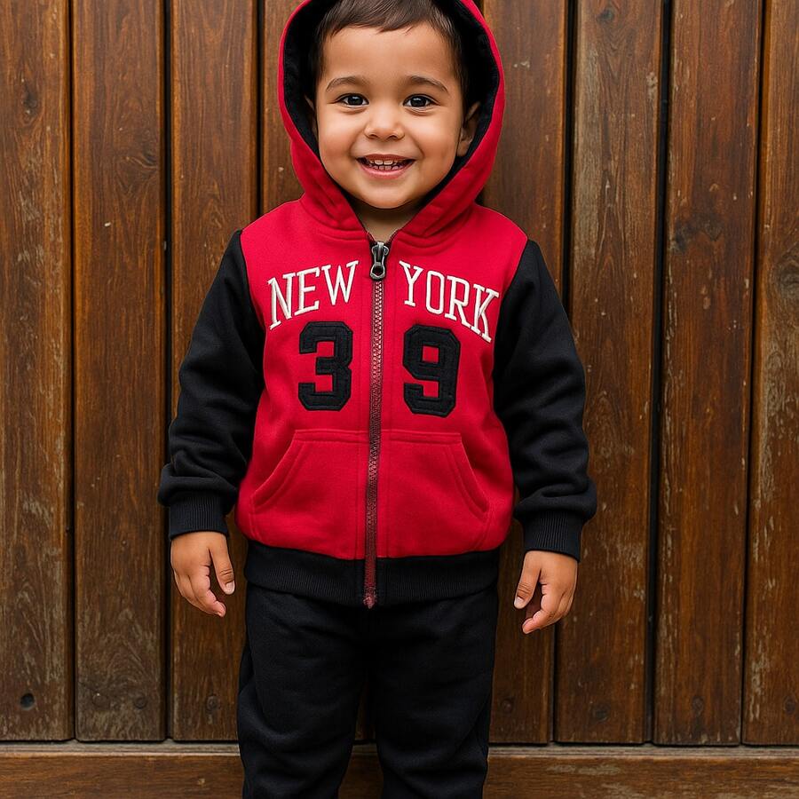 Sea Surf Children's Plush Sweatshirt Set, Fully Lined, Cozy And Warm, Ideal For Intense Cold, Casual And Modern Style For Boys, Perfect For Walks, Parties, Outdoor Play, Daily Use In Winter And Gifts. - 紅色 - 查看 1