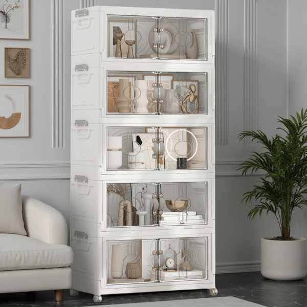 (2/3/4/5 Packs de Bacs de Rangement) Armoire de Rangement Pliable Extra Large avec Roulettes Verrouillables et Couvercle Magnétique - Organisateur Haute Qualité et Robuste, Gain de Place pour Vêtements, Jouets, Literie, Cuisine - Idéal pour Chambre, Salle de Jeux, Garde-Manger - Blanc, Style Bohème, Construction en Plastique Durable, Style Familial, Style Contemporain, Préféré pour la Maison
