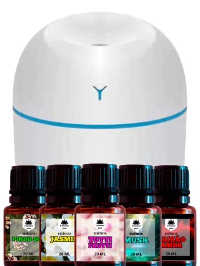 Kit Umidificador de Ar e Difusor Aromatizador Portátil EGG com 5 Essências Aromatizadoras Hidrossolúveis de 20ml | Deixe Qualquer Ambiente Perfumado com Nosso Kit!