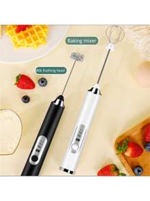 1 pièce Mousseur à lait électrique portatif, noir/blanc, batteur électrique à café avec 2 têtes de batteur remplaçables en acier inoxydable, 3 vitesses, mousseur rechargeable par USB, mousseur à lait pour café, lait, œufs, chocolat chaud