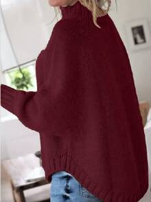 Áo chui đầu dài tay màu trơn dệt kim gân mặc thường ngày - Màu Đỏ Sâu - Xem 3