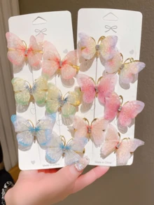 6/12 szt. kolorowych, przezroczystych spinek do włosów z motywem motyli