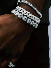 1pc Luxury Rhinestone Embellished Exaggerated Chain Bracelet, Fashion Jewelry , Suitable For Individuals