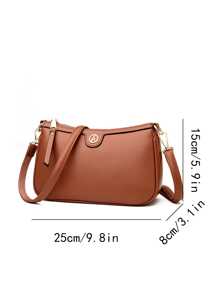 经典纯色PU防水面料单肩包，金属扣装饰，撞色缝线设计，可调节长肩带，优雅女士钱包，女士斜挎包，商务通勤包，适合购物、通勤和社交场合。