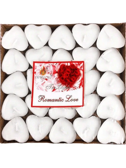 50/100 件心形茶蜡烛，天然石蜡，无香迷你蜡烛，浪漫求婚生日家居装饰，适合情人节、求婚、浪漫晚餐、婚礼、母亲节礼物、情人节装饰