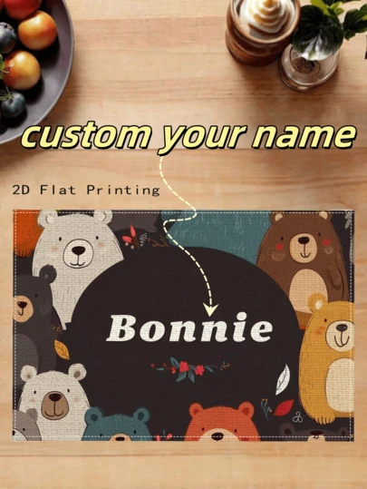 1 pieza Mantel individual personalizable con nombre personalizado, mantel de mesa con patrón de dibujos animados creativo, resistente al calor antideslizante para decoración de cocina y mesa de comedor, 32*42cm