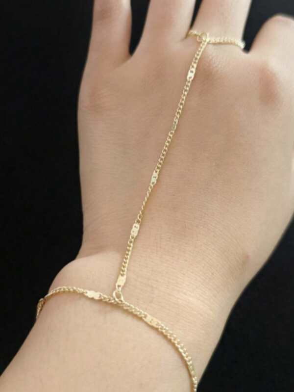 1pc Minimalist Style Delicate Chain Link Beaded Finger Ring Bracelet, Versatile