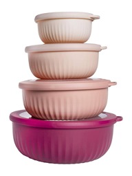 Set da 8 contenitori per alimenti rotondi in plastica con coperchi, contenitori per la preparazione dei pasti di varie dimensioni