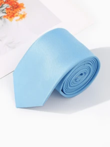 1pc Light Blue Men's Tie, Minimalist Classic Style, Suitable For Weddings, Parties, Vacations, Work, Collar Accessory, Suitable For Daily Wear - Baby Blue - View 1