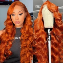 200% Body Wave 13x4 Lace Frontal Human Hair Wigs Ginger Orange Lace Front Wig Transparent Lace Wigs Human Hair Pre Plucked With Baby Hair Orange Colored Human Hair Wigs For Women - S350 - 查看 5