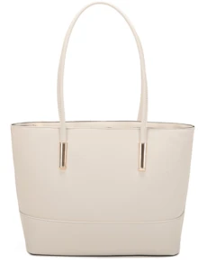 Classic Work Tote Bag Stylish Large Capacity PU Leather With Multiple Compartments - Beige - View 3