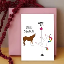 1pc Funny 50th Birthday Card With Unicorn Pole Dancer Design, Perfect Gift For Anyone - Paper Material - Multicolor - View 2