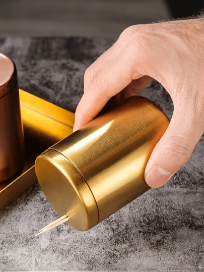 Tandpetarhållare i rostfritt stål, bärbar tandpetarförvaringslåda, tandpetarfodral i metall, lämplig för matbord, restaurang, resor