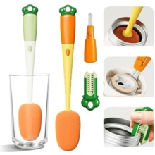 Escova 3 Em 1 De Limpeza De Copo e garrafas Com Cabo Longo Multifuncional Forma De Cenoura