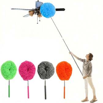 1 Stück runder Mikrofaser Staubwedel, ausziehbar Handduster, Statikaufnahme, einfaches Stauben, ungefährliche Antistaub Bürste für Zuhause, Klimaanlage, Auto, Küche, Bad Reinigung, große Reinigungsfläche, wiederverwendbar, Haushaltsreinigungswerkzeug