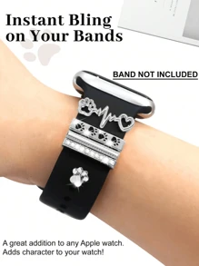 5 Stück Metall Charms dekorativer Ring kompatibel mit Apple Watch Armband, Tierpfoten Diamant Strass Ornament Smartwatch Silikonarmband Accessoires, modisches Zubehör (Uhr und Armband nicht enthalten), kompatibel mit Apple Watch Armband 38mm 40mm 41mm 42mm 44mm 45mm 46mm 49mm, kompatibel mit Apple Watch Series Ultra/SE/10/9/8/7/6/5/4/3/2/1 Armband Accessoires Schmuck