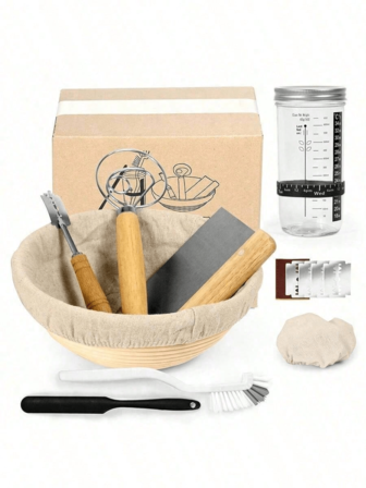 Ultimate Sourdough Kit Easy Cleaning Sourdough Starter Jar & Banneton Basket, Aeelue Sourdough Starter Kit, Ideal Bread Basket & Sourdough Jar Tool