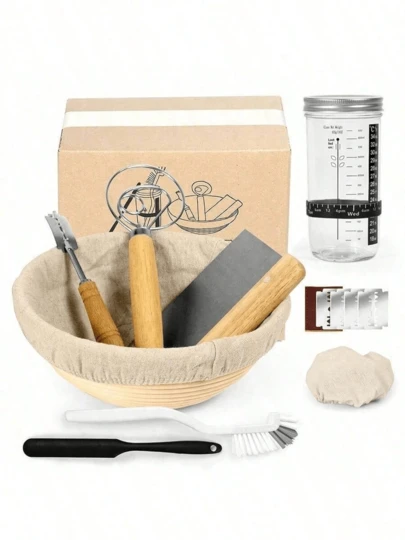 Kit de sourdough definitivo, frasco de iniciador de sourdough y cesta de banneton de fácil limpieza, kit de iniciador de sourdough Aeelue, cesta de pan y herramienta de frasco de sourdough ideal