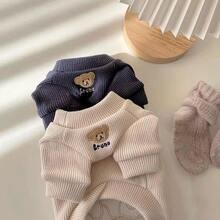 1pc Pet Embroidered Bear Sweatshirt, Dog/Cat Undershirt Jacket Hoodie For Autumn/Winter Pet Clothing, Pet Top - Blue - View 3