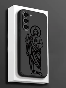 1pc Jesus Anti-Drop Anti-Slip Black Phone Case Compatible With IPhone, Honor, Redmi, Galaxy, Waterproof Shockproof Scratch Resistant - Black - View 1
