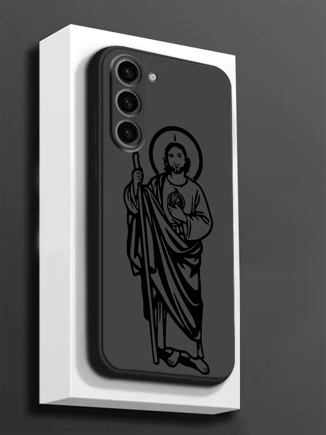 1pc Jesus Anti-Drop Anti-Slip Black Phone Case Compatible With IPhone, Honor, Redmi, Galaxy, Waterproof Shockproof Scratch Resistant - Black - View 1