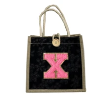 1 件毛巾刺绣首字母图案手提包，花卉印花亚麻手提包，小号花卉亚麻纽扣装饰手提包，简约大容量手提包，便携休闲收纳手提包，多功能购物袋，新设计，大容量，购物的理想选择，单肩包，手提包，午餐包，午餐盒，斜挎包