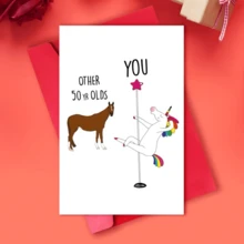 1pc Funny 50th Birthday Card With Unicorn Pole Dancer Design, Perfect Gift For Anyone - Paper Material - Multicolor - View 7