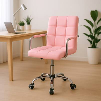 Cadeira De Escritório Office Gomos Casa Com Braço Giratória Com Regulagem De Altura Manicure Salão Rosa Preto Branca Penteadeira