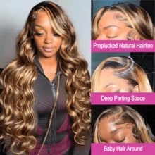 200% 密度蜂蜜金渐变波浪卷蕾丝前假发,8-34 英寸挑染波浪卷蕾丝前假发,13X4 高清蜂蜜金波浪卷蕾丝前假发,女士款 P4/27 染色预拔毛无胶自然发际线带婴儿发,适合日常佩戴 - S4/27 - 查看 4