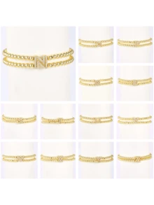 1pc Classic Gold-Plated Zirconia Beaded Balloon A-Z Letter Charm Bracelet, Bubble Initial Charm Bracelet, Stretchy Jewelry For Women & Men - Gold - View 6