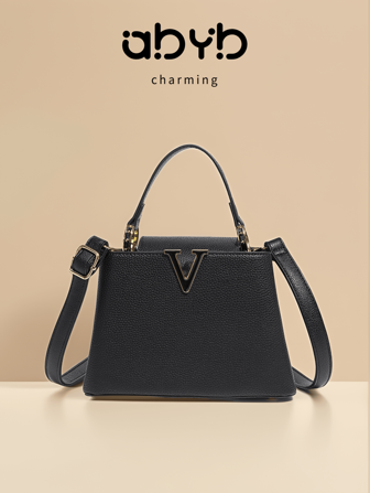 Luxury Women Handbag Brand Leather Tote Bag, Textured Grain High-Quality Casual Shoulder Bag, Large Capacity Fashionable Satchel, Retro Street Style Tote Bag, Simple Stylish Celebrity Same Paragraph Crossbody Bag, Black, Burgundy