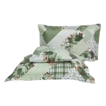 Double Bedspread Printed Fabric Simple 3 Pieces Daily Use - 綠色 - 查看 3