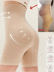 1Pc Seamless High Waist Shaping Panties Slimming Tummy Control Waist Trainer Body Shaper Women's Underwear, Flat Belly And Butt Lifter Briefs Control Shapewear /Workout Trainning / Waist Support Briefs Anti-Roll Waistband Slimming Underwear - Apricot - View 3